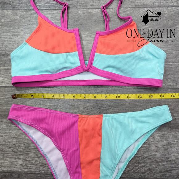 Zaful Color Block Textured Bikini Swimsuit Size M - Picture 3 of 5